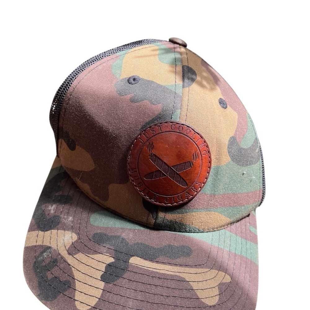 Cigar Logo Leather and Camo Mesh back hat SnapBack camouflage adjustable